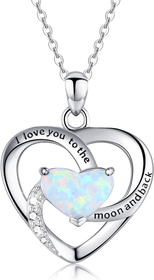 925 Sterling Silver Heart Necklace I Love You to the Moon and Back Pendant Sun Star Moon Necklace Jewelry for Women with Gifts Box